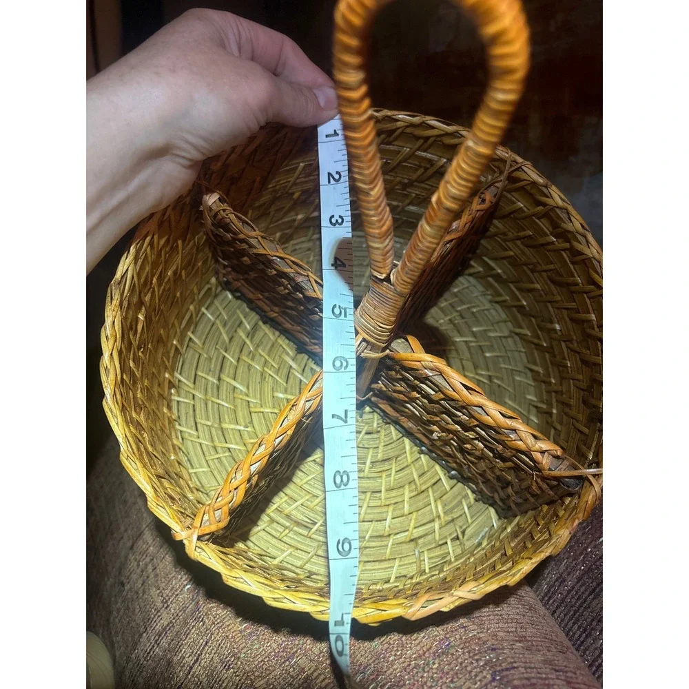 Pottery Barn Naturals Hand Woven Rattan Utensil Caddy Round Silverware Organizer